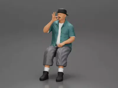 Gangster homie in cap backwards Sitting On the car Smoking Cigar 3D print model