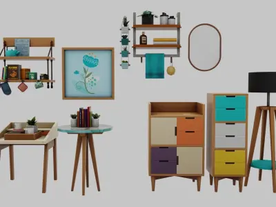 HOUSE FURNITURE  Low-poly 3D model