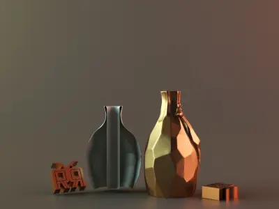 Golden vases deer 3D print model