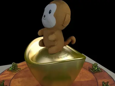 Chinese display stand with monkey doll  3D model