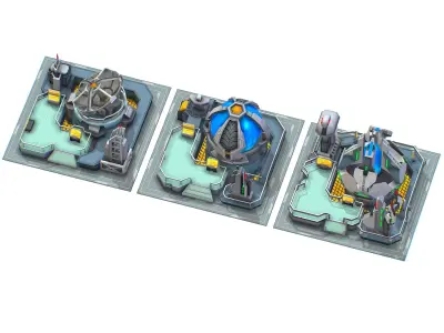 isometrical UFO radar platform station ALL Low-poly 3D model