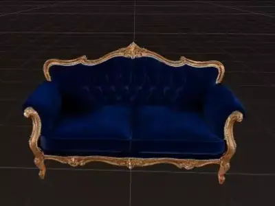 Royal Velvet Blue Sofa Classic French Style Low-poly 3D model