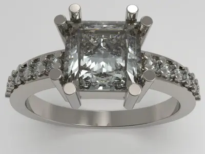 Engagement ring with princess cut gem  3D print model