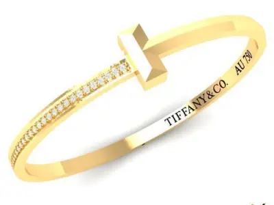 Minimalist Gold Bangle Bracelet with T  3D print model