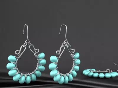 earrings pair of with turquoise beads 3D model