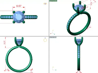 4 prong solitaire ring open shank side view  3D print model