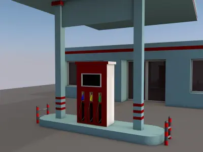 Cartoon low-poly gas station Low-poly 3D model