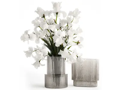 Realistic bouquet of white Iris flowers in a glass vase 365 3D model