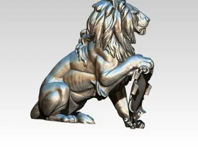Highpoly Lion with emblem 3D print model