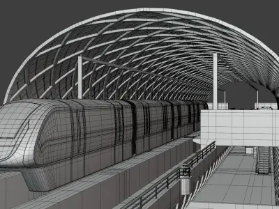 Elevated monorail station 3D model