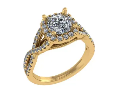 Cushion cut halo diamond ring 3D print model