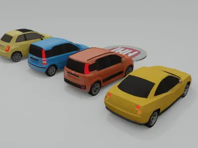 collection of 4 low poly Fiat cars 3D model Low-poly 3D model