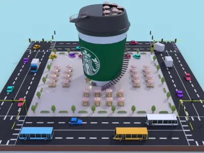 Lowpoly Stylized Environment Starbuck Cup Cafe Free low-poly 3D model