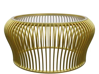 Luxury Gold Wireframe Coffee Table with Glass Top 3D model