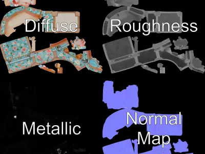 Vintage Floral Suitcase Model Pack with Clothing Items Low-poly 3D model