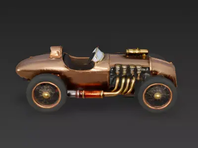 Retro-Futuristic Steampunk Racing Car 3D Model Low-poly 3D model