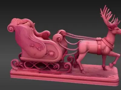 Reindeer Sleigh 3D Model Christmas Winter Decor Print-Ready Low-poly 3D model