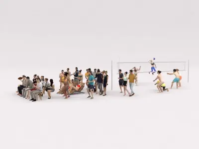 40x  Crowds Scanned Beach Sport Casual Sitting People  Low-poly 3D model