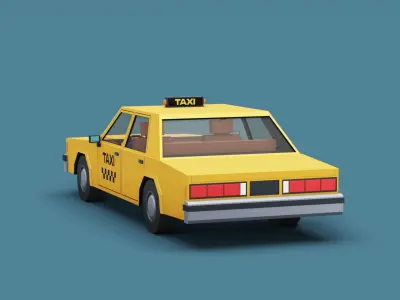 Stylized Cartoon Yellow Taxi Car  Low-poly 3D model