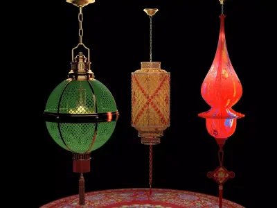 Chinese  red lantern  Low-poly 3D model