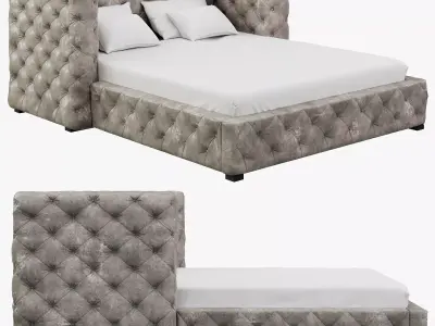 Restoration Hardware Tribeca Tufted Leather Platform Bed 3D model