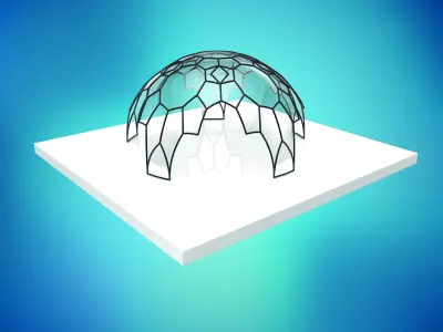 Dome pentagonal array dome wireframe with glass panels Low-poly 3D model