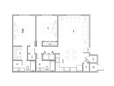 2 Bedroom 2 bathroom apartment unit model modern architectural  Low-poly 3D model