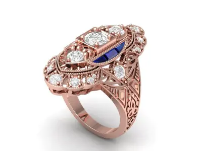 3 Stone Art Deco Ring 3D print model