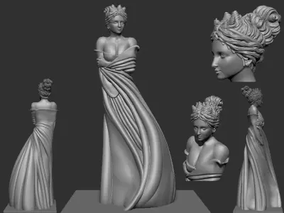 Girl statue hair and dress 3D print model