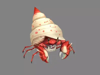 Cartoon hermit crab - Conch shell Low-poly 3D model