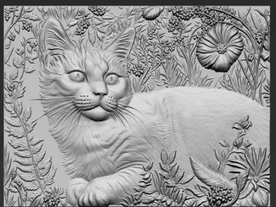 Cat Playing in Bushes A55 3D print model