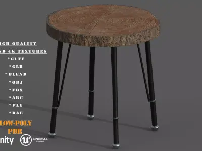 Wooden Coffe Table Low-Poly PBR Game Ready 3D Model Low-poly 3D model