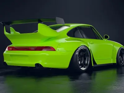 Porsche 993 RWB exposed twin turbo 3D model