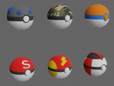 Pokemon Pokeballs Pack 2 Low-poly 3D model