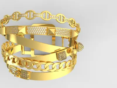 Luxury two-tone gold and diamond cuff bracelet model  bg0010 3D print model