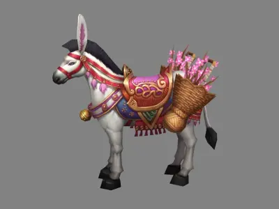 Cartoon white donkey mount - mule Low-poly 3D model
