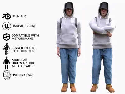 Man - Autumn 2 - Modular - Rigged Low-poly 3D model