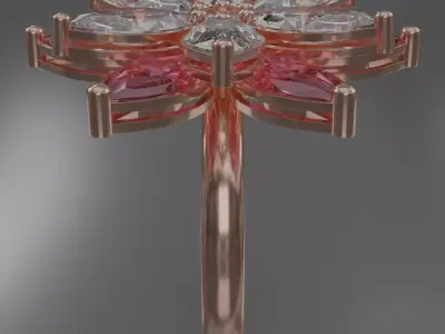 six leaf flower ring rose gold with gemstone 3D model jewelry 3D model