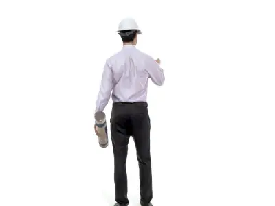 Engineer with White Helmet and Blueprints WMan0303-HD2-O02P02-S 3D model
