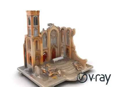 Ruined Cathedral Model Pack with Detailed Textures Low-poly 3D model