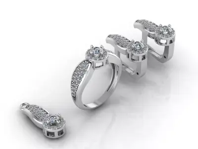 Mini Set Ring Pendant Earrings STL 3DM Womens Jewelry 3D print model