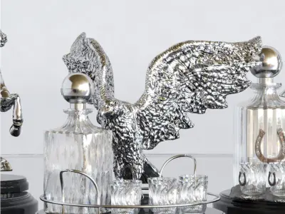 Luxury Collection set of silver horse figurines on table 3D model