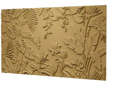 Modern Floral Relief Panel Wall Decor Set STL Mural CNC 319 3D model