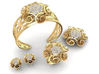 Elegant Floral Diamond Jewelry Set for Women 3D Model 1191 3D print model