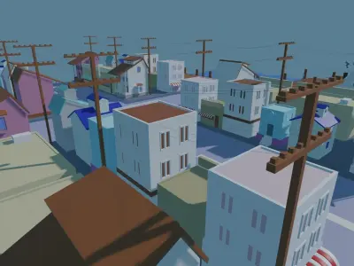 Neighborhood city with boats on dock 3D model