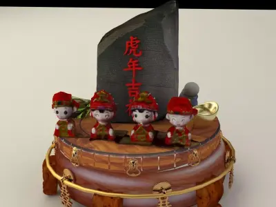 Chinese monk kids and wedding dolls 3D model