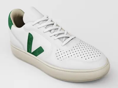 Casual Sneaker Leather Veja Style - White Green Low-poly 3D model