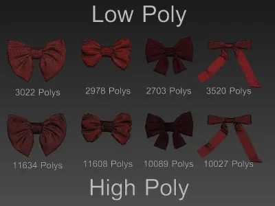 Fabric Bow set Low-poly 3D model