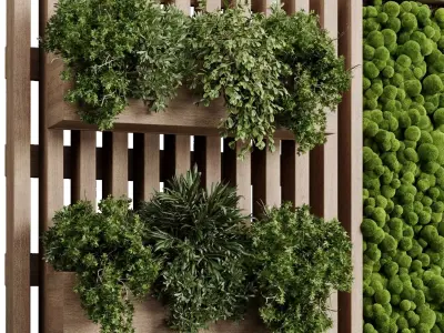  Vertical plant and moss garden wall decor wooden garden 87  3D model