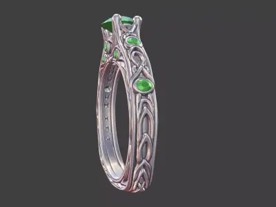 NARROW DECORATIVE MULTI-GEMSTONE ENGAGEMENT RING 3D print model